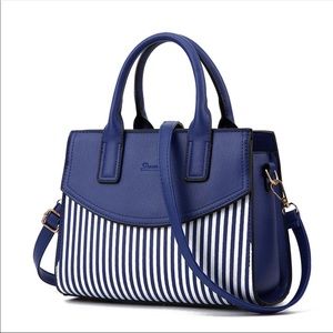 Blue & White Striped Pu Handbag